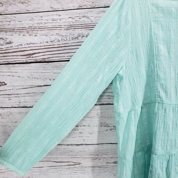 Soft Surroundings Aqua Blue Tiered Half Button Long Sleeve Top Size Medium - Picture 8 of 12